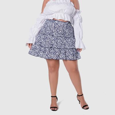 China European and American floral casual a-line skirt elastic waist short of women's plus size dry cleaning mini pleated skirt for sale