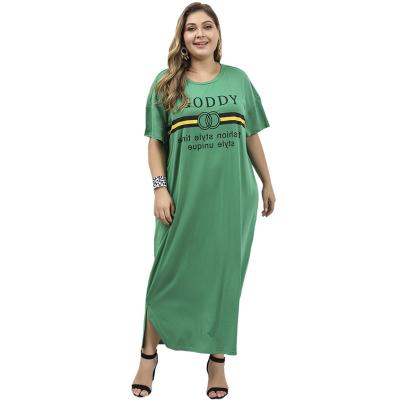 China Dry Cleaning 2022 Plus Size Women's Pajamas Lotus Leaf Cartoon Letter Print Round Neck Dress Home Wear Nightgown for sale