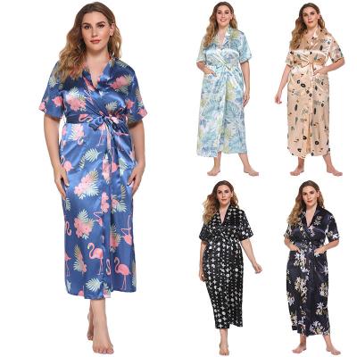 China European and American printing home women's new breathable large size pajamas wear plus size nightgowns long robes for sale