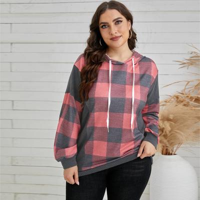 China Waterproof 2021 Wholesale Autumn Women's Hoodie Pullover Plus Size Long Sleeve Rose Plaid Print Women Plus Size Sweatshirt for sale