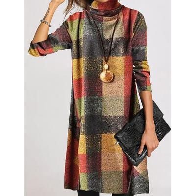 China Anti-static source 2021 manufacturers spring and autumn retro high-neck plaid canvas casual dress for sale