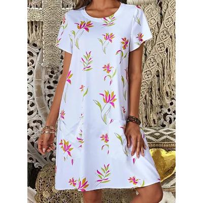 China High Quality Casual Summer Women's Floral Printing Home Comfortable T-shirt Short Dress Anti-Static for sale