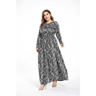 China 2021 Autumn Plus Size Women's Fashion Lady Style Printed Round Neck Long Sleeve Thin Casual Dress Viable for sale