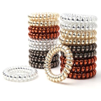 China Good Quality Metal Gold Telephone Wiring Silver Black Coil Elastic Hair Band Hair Band 4.5cm Hair Tie Headband Ponytail Holder Scrunchies for sale