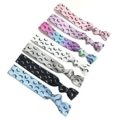 China 500pcs Headwear Eyelashes Printed Elastic Hair Band Girls Ponytail Holder Eyelash Hair Tie Bracelet 12 Colors Headwear for sale