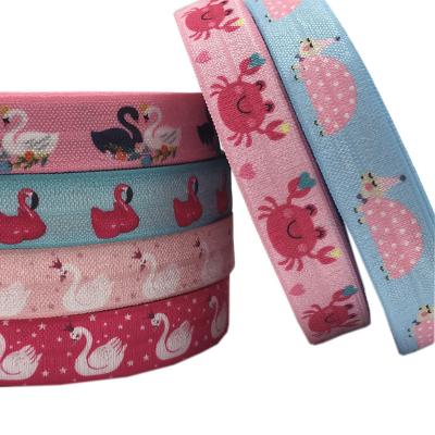 China 10Yards Elastic Swan Goose Printed To Fold Over ENEMY Crab Elastic Ribbon Wholesale Turtle Rubber Band For DIY Hair Accessories Gift Strap for sale