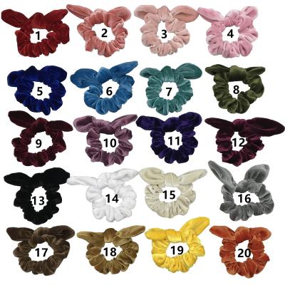 China Good Quality Nylon Velor Spandex Soft Velvet Cloth/Scrunchies With Bunny Ear Hair Scrunchies Girl Elastic Hair Band Headwear Ponytail Holder 100 Pcs/lot for sale