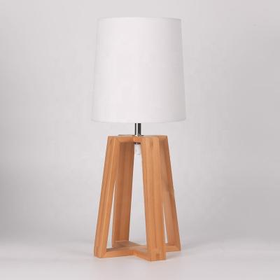 China Retro modern natural solid wood fabric shade home decor table low desk lamp for study room for sale