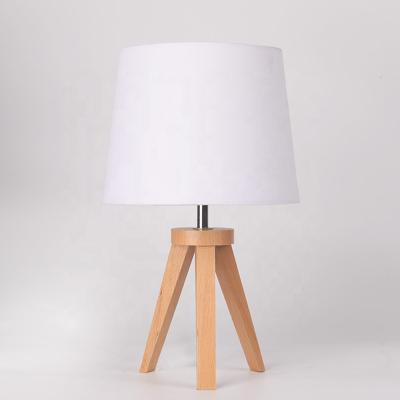 China New Modern Wholesale Natural Wood Tripod Fabric Shade Desk Table Lamp For Home Decor for sale