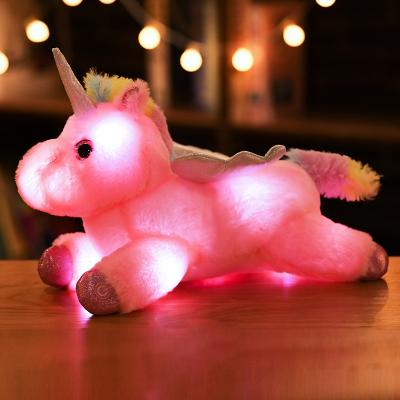 China Gift Unicorn Pillow Kawaii Kids Pillow Plush Glowing Stuffed Toy With Led Light for sale