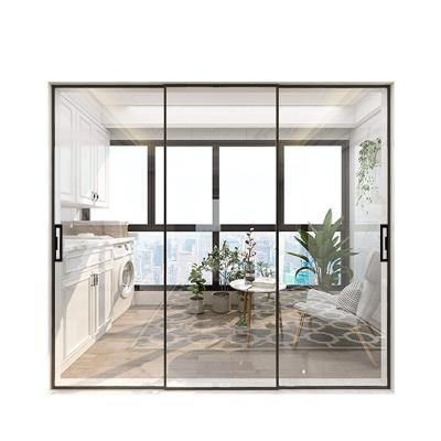 China High Quality Energy Efficient Grill Aluminum Magnetic Sliding Doors Grille Linkage Tempered Glass Screen Glass Door for sale