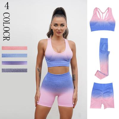 China Breathable Women Ladies Tie Dye Sexy Yoga Set Tight Training Workout Seamless Straps Invest Bra Shorts Pants Trousers Gym Fitness Sportswear for sale