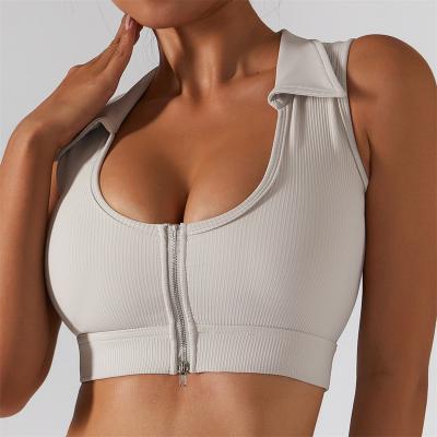 China Breathable Yoga Bra Sports Workout Padded Front Zipper Women Sexy Sleeveless Tank Top Sportswear Gym Wear Activewear Bras for sale