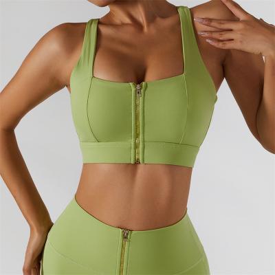 China Breathable Yoga Bra Sports Workout Padded Front Zipper Women Sexy Sleeveless Shoulders Beach Top Vest Sportswear Gym Wear Activewear for sale