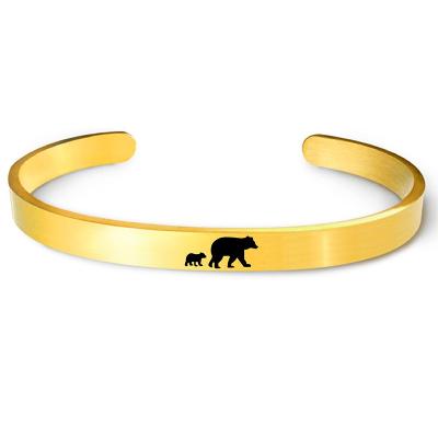 China Latest Design Family Mom Bear 316L Stainless Steel Bangle Black Cuff Opening Bangle Jewelry Mother's Day Gift Sweet Bangle Lead Free Nickel Free for sale