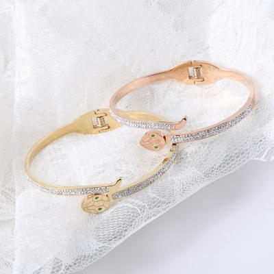 China Factory Price 316L Stainless Steel Rose Gold Bracelet Women Charm Environmental Friendly Bracelets Crystal Snake Cuff Bracelet for sale