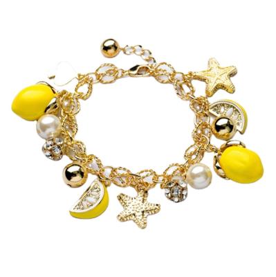 China Beautiful Hot Sale Lead Free Nickel Free Shell Star Yellow Lemon Balls Sea Conch Charm Bracelets Beads Seaside Beach Chain Bracelet Women Jewelry for sale