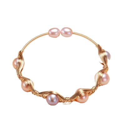 China Handmade Wrapped Open Multicolor Freshwater Pearl Bracelet 18K Environmental Friendly Natural Gold Adjustable Pearl Bracelet for sale