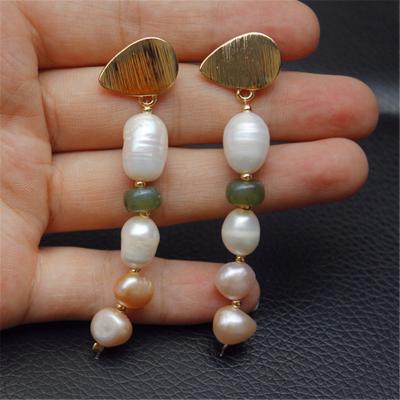 China BOHEMIA 2021 Beautiful Long Hanging Colorful Gold Plating Freshwater Pearl Earrings BOHO Women Pearl Drop Earrings for sale