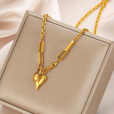 China Peach Charm Choker Necklace 18K Gold Plated Simple Baroque Pendant Fashion Style Heart Necklace Link Chain 316L Stainless Steel Environmentally Friendly for sale