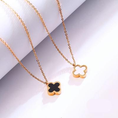 China Wholesale 18K GOLD Four Leaf Black Lead Free Nickel Free Clover Shell Clavicle Chain Stainless Steel Women Brand Red Pendant Necklace for sale