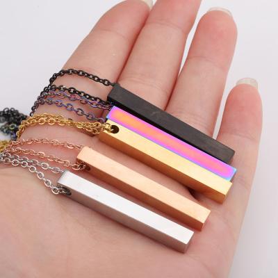 China 2021 Best Selling Environmentally Friendly Vertical Bar Necklace Stainless Steel Solid 3d Bar Cut Out Necklace Jewelry for sale