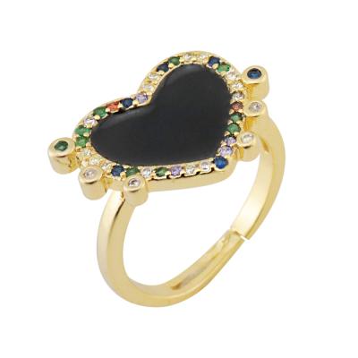 China 2021 NEW DESIGN Enamel Heart Shape Jewelry Environmentally Friendly Copper Gemstone Rings Real Micro Gold Plating Micro Inlaid Adjustable Zircon Heart Rings for sale