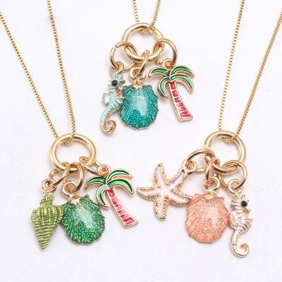 China Pretty Style BoHo 18K Gold Plating Seahorse Fish Cocos Charms Beach Kid DIY Necklace Environmentally Friendly Sea Painted Girls Beach Pendant Necklace for sale