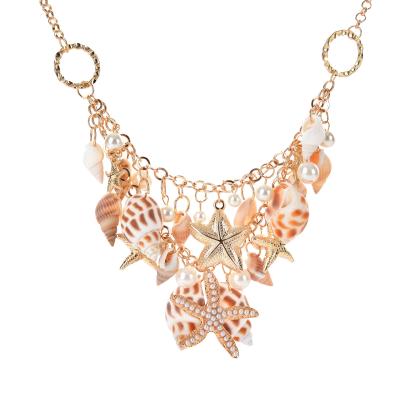 China Large Summer Shell Beach Jewelry Starfish Conch Charm Necklace Wholesale BOHO Trendy Gold Sea Shell Charm Necklace Beautiful 18K Lead Free Nickel Free for sale