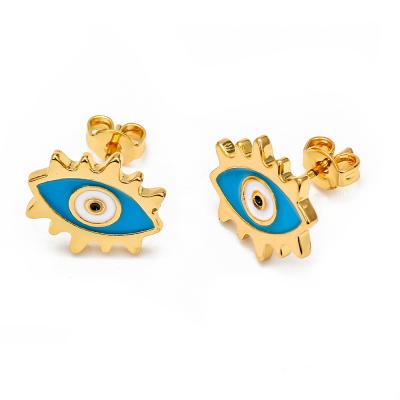 China Fashion Turkey Enemal Environmentally Friendly Blue Devil Eyes Different Gold Earrings Oil Color Painting Evil Eyes Female Stud Earrings for sale