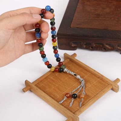 China 8MM 99PCS 10MM 33 PCS Muslim Rosary Bracelet Multicolor Crystal Islamic Agate Prayer String Muslim Wholesale Hand Lead Free Nickel Free With Tassel for sale