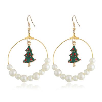 China Amazon Environmentally Friendly Hot Sales 925 Silver Sample Personalized Gold Plated Circle Earrings Needle Circle Pearl Earrings Women Girl Christmas Tree for sale