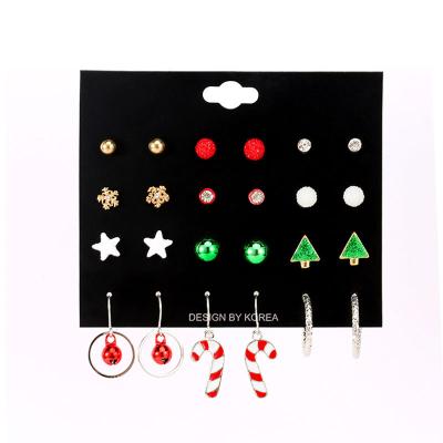 China Environmentally friendly 925 European and American Christmas silver needle earrings set elk bow bow hat tree old man alloy tide earrings combination for sale