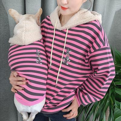 China Wholesale Fashion French Bulldog Hoodie Stocked Striped Dog And Owner Matching Clothes for sale