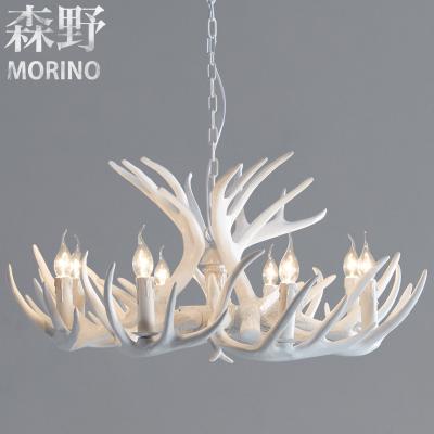 China American Country High Quality Natural Resin E14 Socket Living White Antler Chandelier for sale