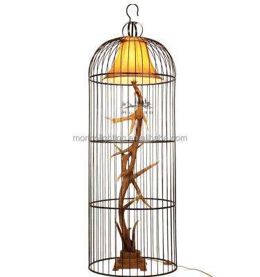 China Rustic Indoor Decoration Europe Living Room Metal Cage Standing Floor Lamp for sale