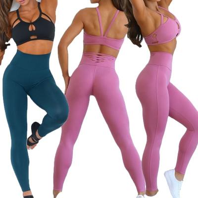 China Breathable Women Plus Size Gym Activewear Logo High Impact Push Up Custom Sports Bra Compression Yoga Gaiters Sets Wholesale for sale