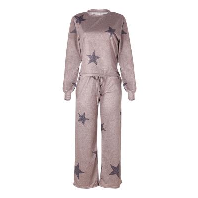 China QUICK DRY pajamas sequin stars 2 piece pants set cotton pajama long sleeve tops and pants lounge sets sleepwear for women for sale