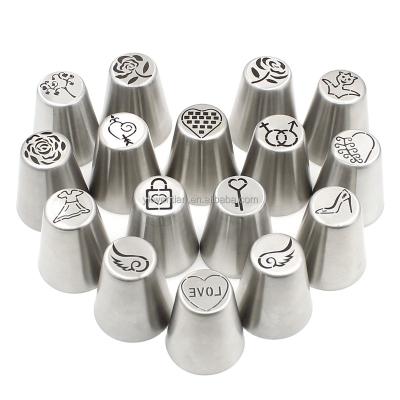 China Viable Colorful Designs Stainless Steel Cake Decorating Russian Icing Tips Flower Icing Spout Tools With Bag And Coupler for sale