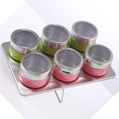 China Sustainable 3.4 Ounce Stainless Steel Storage Spice Containers Tins Magnetic Spice Jars With Metal Wall Base for sale