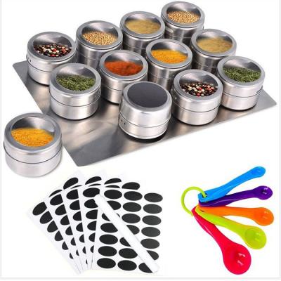 China Viable High Quality 12 Pcs Set Magnetic Kitchen Stainless Steel Spice Condiment Serving Rack Pot for sale