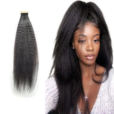 China Indian Remy CURLY STRAIGHT Natural Black Tape In Curly Hair Extensions Straight For Black Women for sale