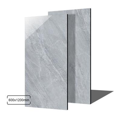 China Modern Bar Restaurant Gray Gloss Porcelain Floor Tile Dark Unbreakable Indoor Decorative 120x60 For Cafe for sale