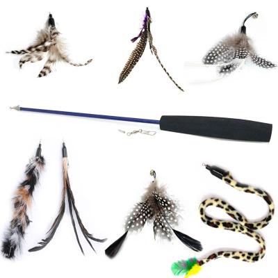 China Viable Factory Direct Pet Supplies Cat Toys Retractable Change Feather Stick Cat Three Head Game Cat for sale