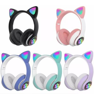 China Headphone Foldable wireless Pink Cat Headphones For Girls Wireless Kitty led display Cat Ear Headphones For Kids Cat Headset Macaron for sale