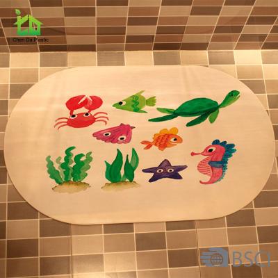 China Sustainable Wholesale Colored Anti-Slip Different Shape Printing PVC Bath Mat for sale