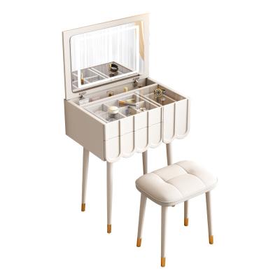 China Foldable It Zhen Furniture Style Modern Single Dresser 3 Drawers With Stool LED Light Mirror Makeup Dresser Set for sale