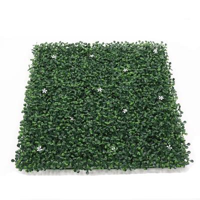 China Home Garden Office Wedding  Decoration Decorative PE  Artificial Boxwood Hedge Green Wall Panel With white flower Indoor decoration High Quality Verticlee Living Wall for sale