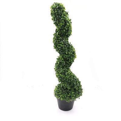 China Home Garden Office Wedding  Decoration High Quality Garden Home Decoration Plastic Bonsai Artificial Buxus Boxwood Spiral Topiary Plant Tree for sale