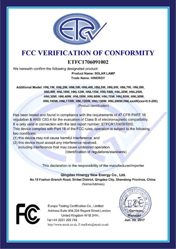 FCC - Qingdao Hinergy New Energy Co., Ltd.